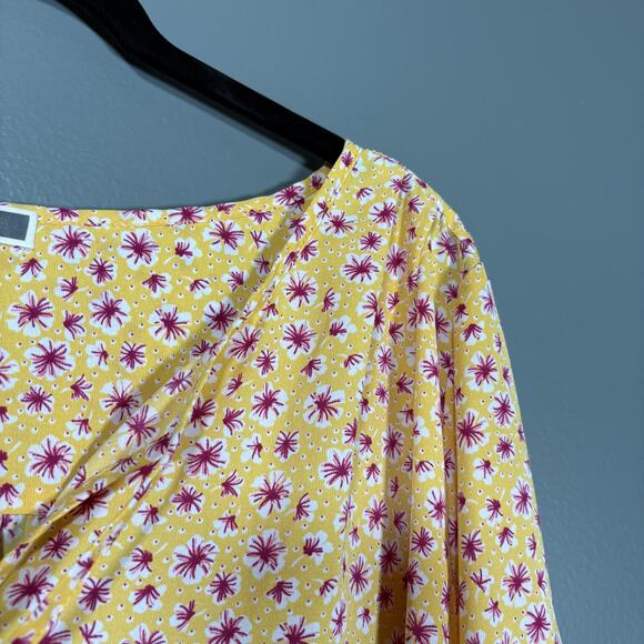 Pleione Women's Yellow & Pink Floral Boho Top - Size Large - Smocked Sleeves - Picture 2 of 6
